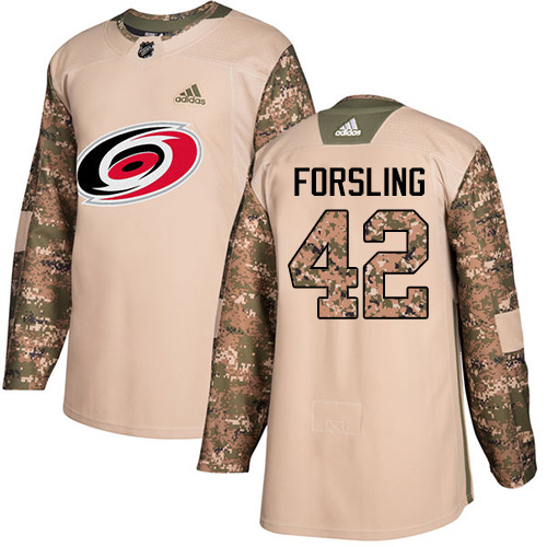 Adidas Hurricanes #42 Gustav Forsling Camo Authentic 2017 Veterans Day Stitched Youth NHL Jersey